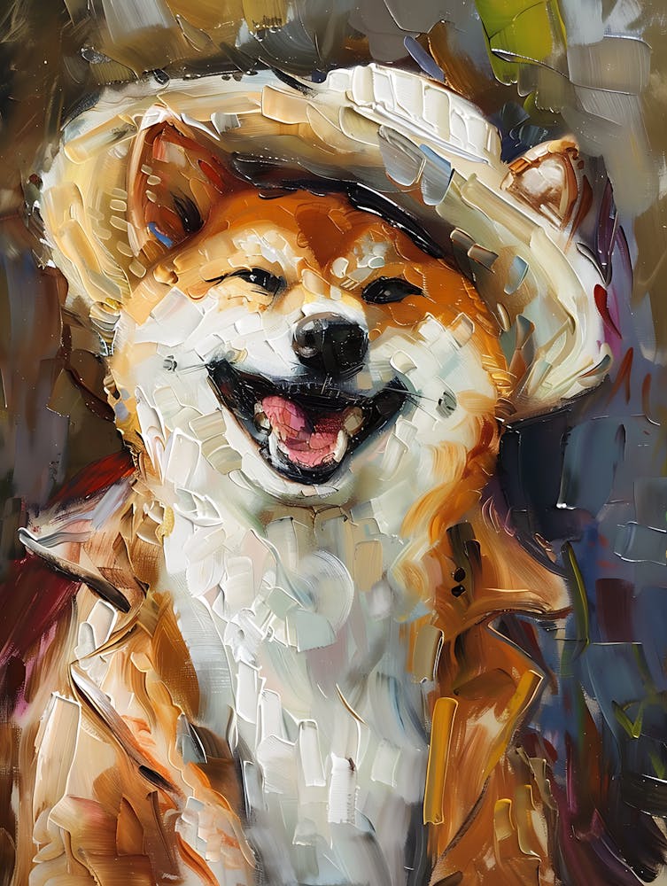 Oil Painting Smiling Shiba Inu