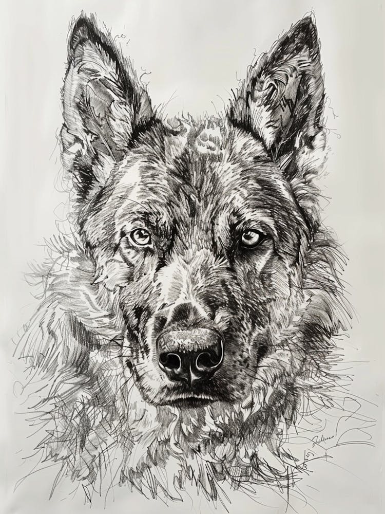 Norweigan Elkhound Dog Line Sketch 2