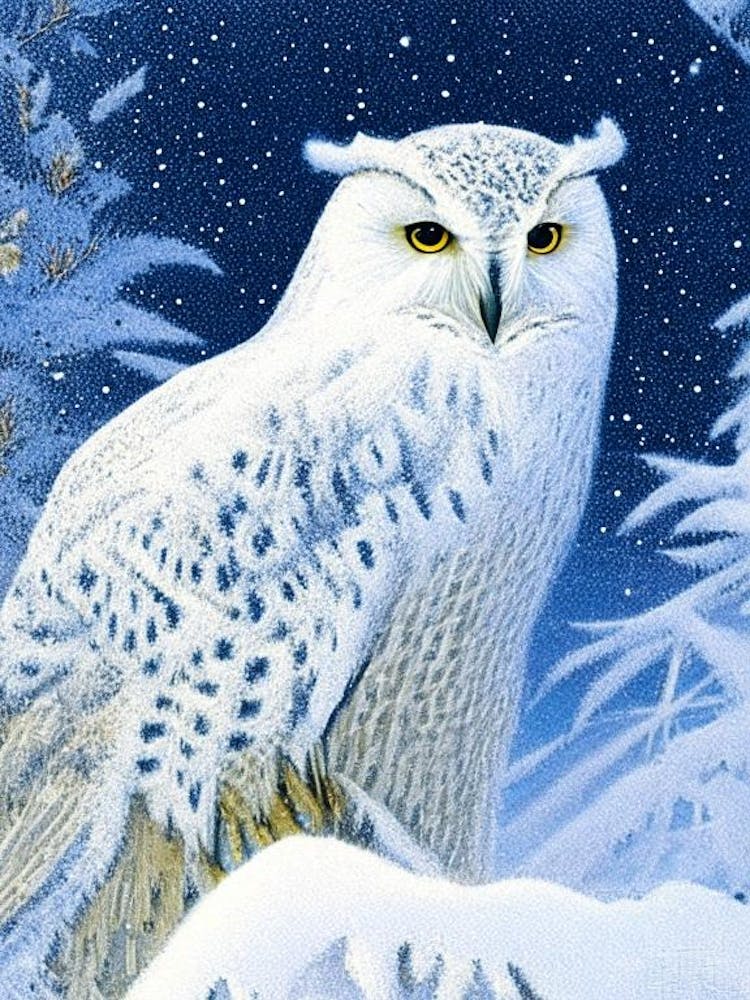 Snowy Owl Pointillism Bird