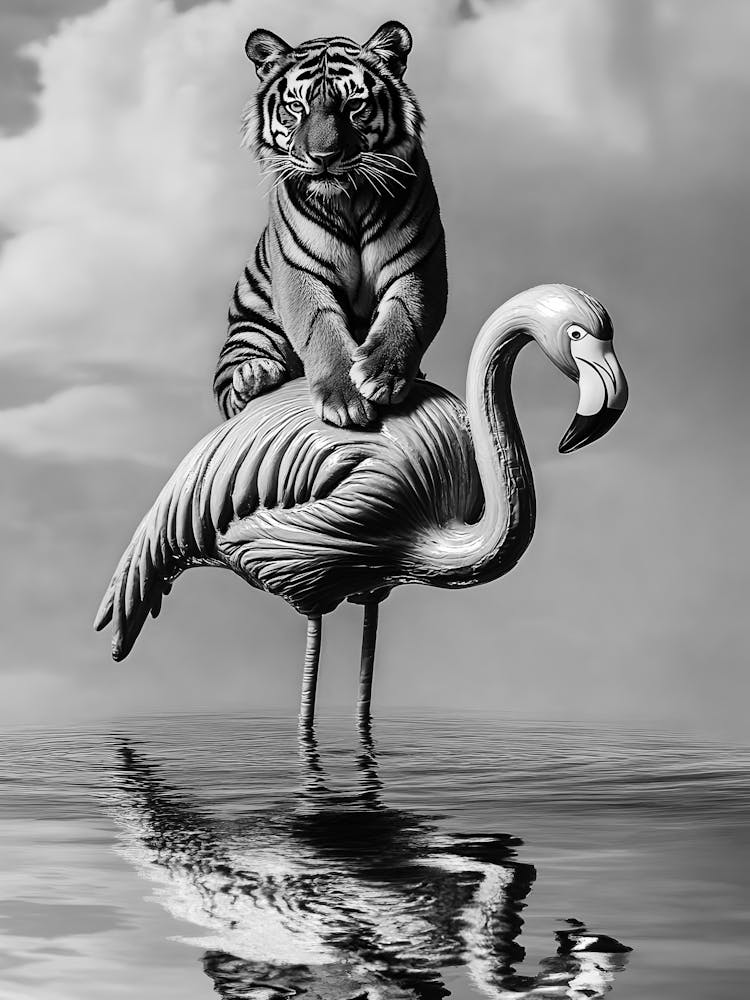 Tiger auf Flamingo