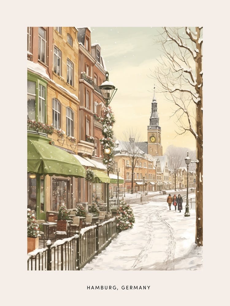 Vintage Winter Poster Hamburg Germany 1