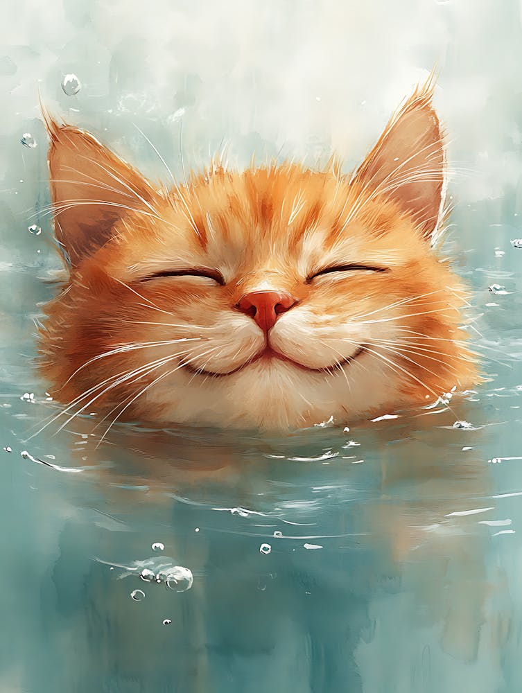 Happy Orange Cat Floating on Water 6