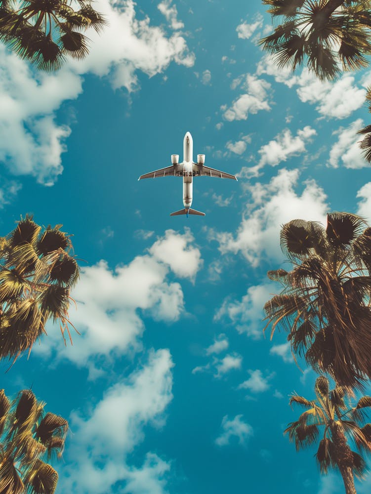 Airplane Flying Over Palm Trees