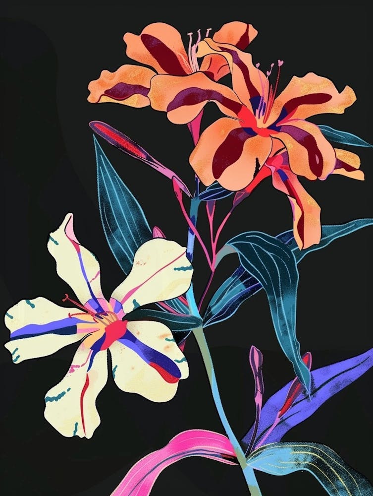 Neon Flowers On Black Phlox 2