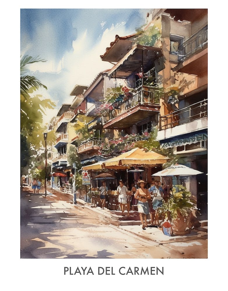 Playa Del Carmen Aquarelle 2 - Affiche de Voyage