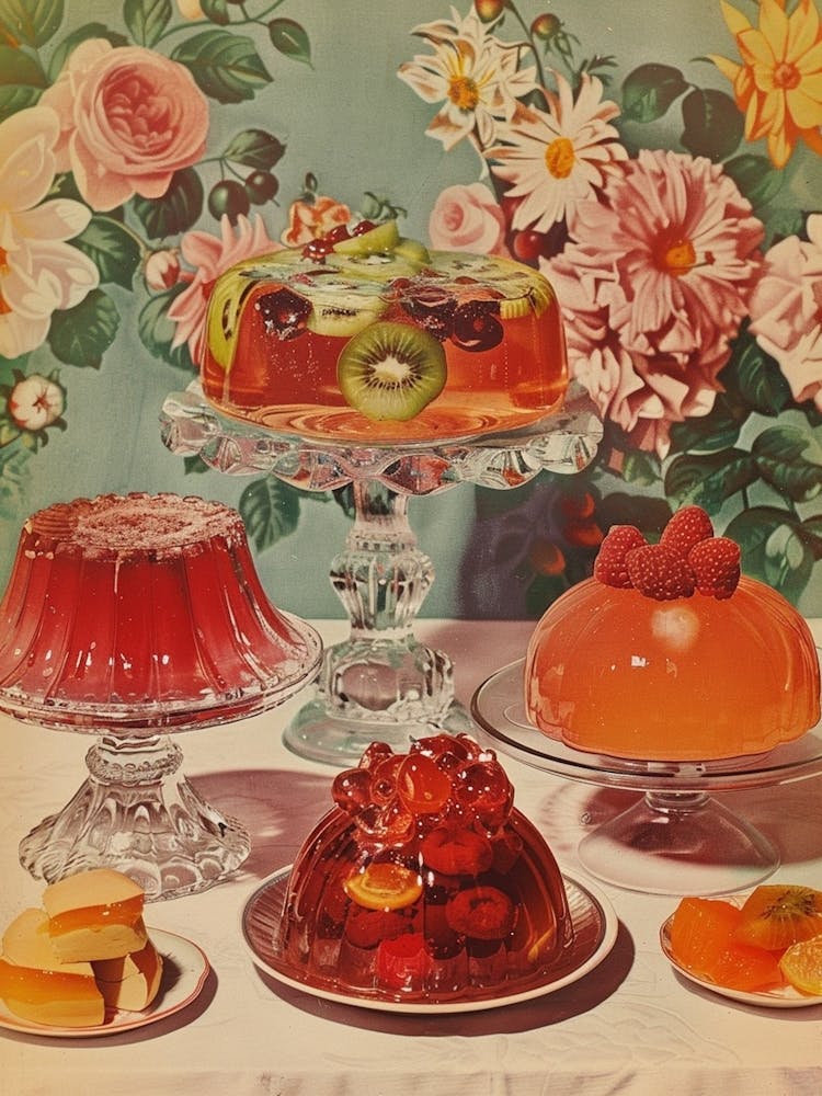 Fruity Red Jelly Dessert Retro Collage 2