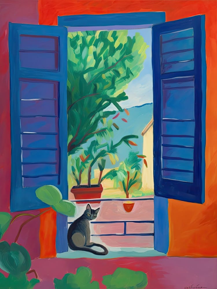 Open Window With Cat Matisse Style Collioure 3