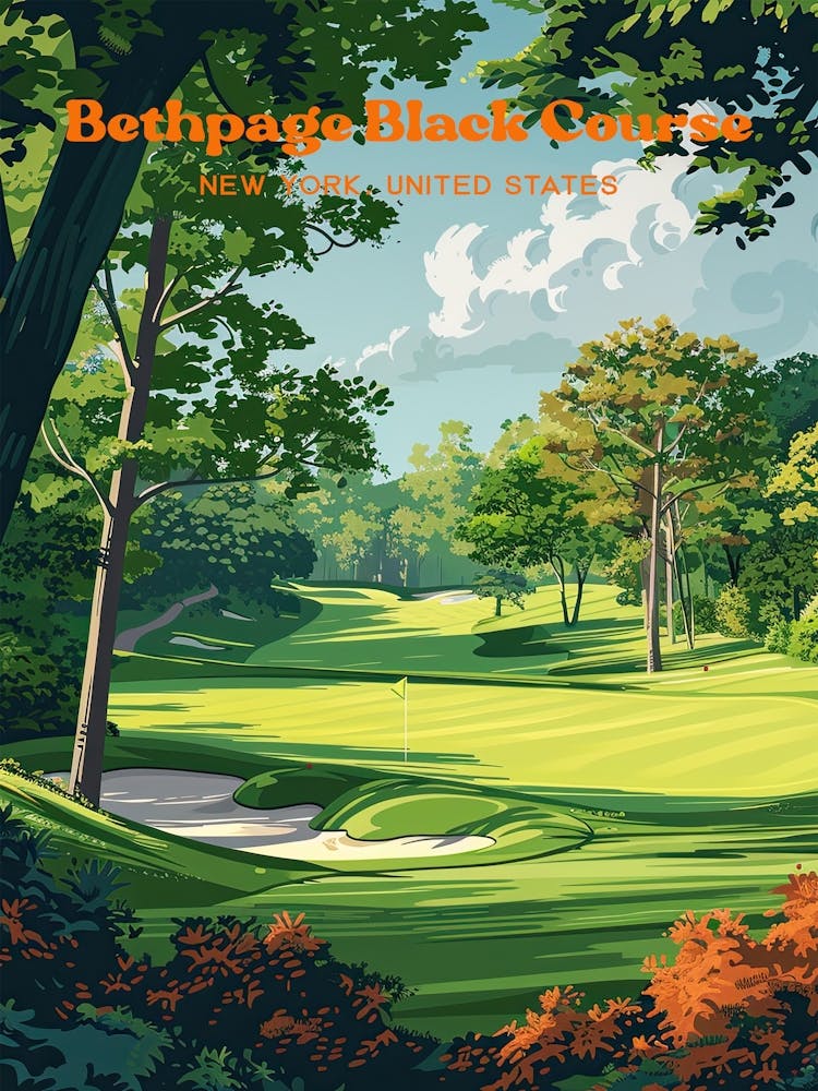 Bethpage Black Course New York Golfer Travel Illustration