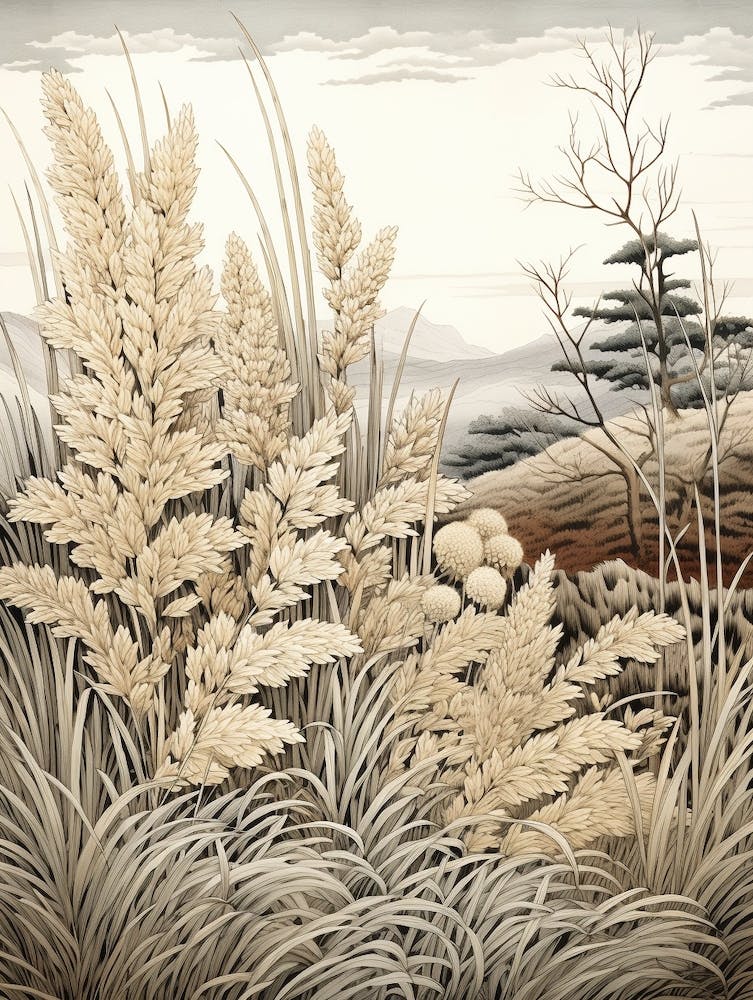 Fujibakama Japanese Silver Grass 2 Vintage Japanese Botanical