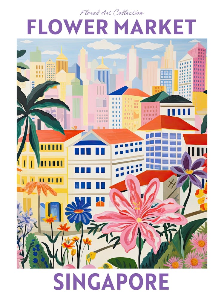 Singapore Flower Market Floral Travel Print Plant Art Modern Style