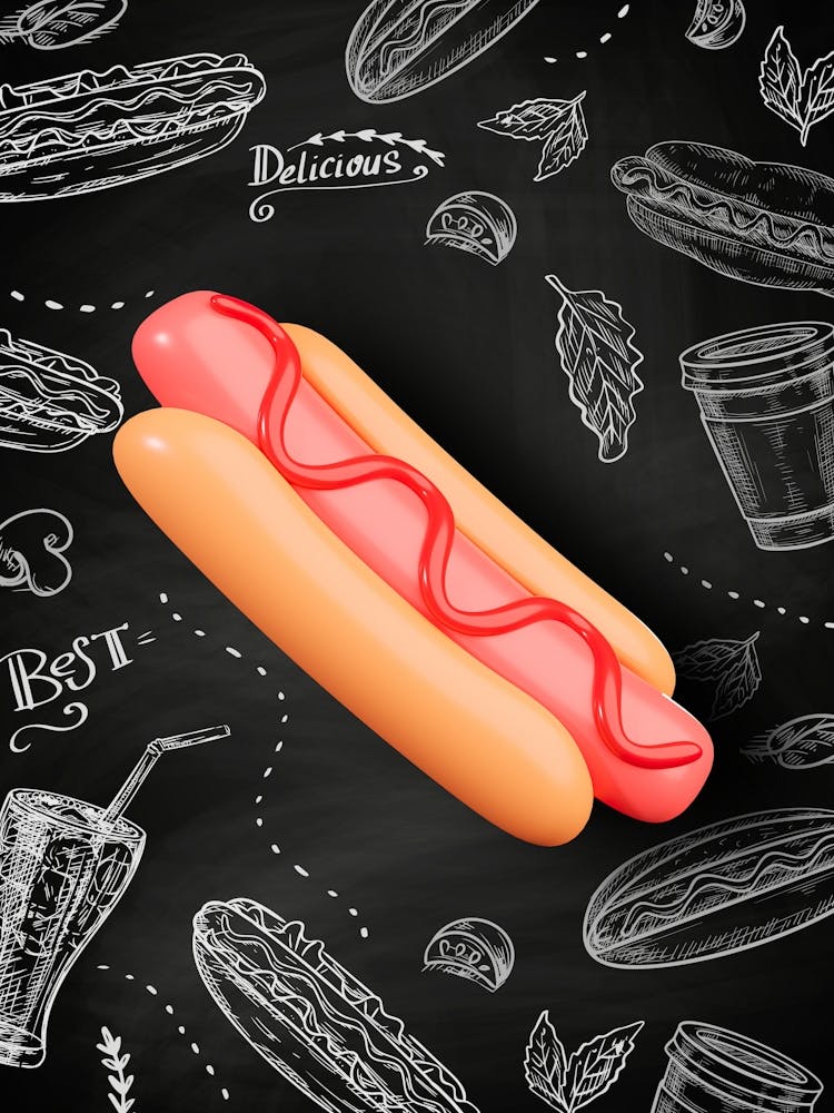 Hot Dog, plastic 3D — Food kitchen poster/blackboard, photo art