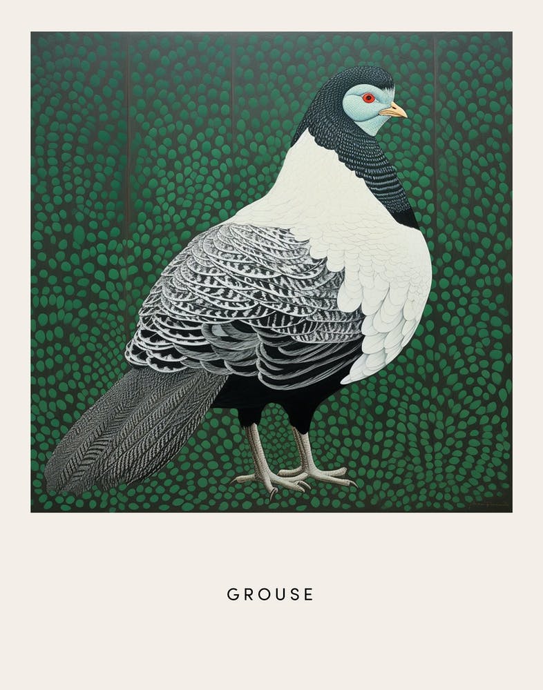 Tétras 4 - Affiche - Peinture d'oiseau inspirée d'Ohara Koson
