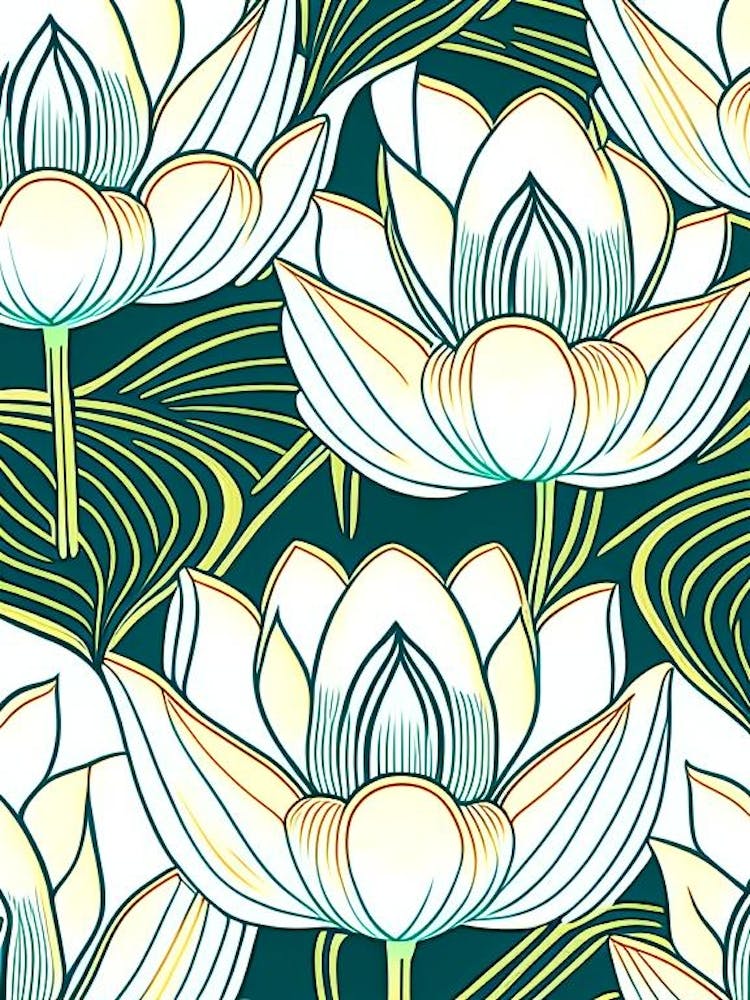 Lotus Flower Repeat Pattern Minimal Line Drawing 2
