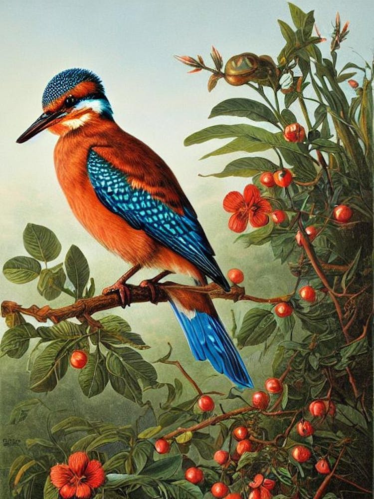 Kingfisher Haeckel Style Vintage Illustration Bird