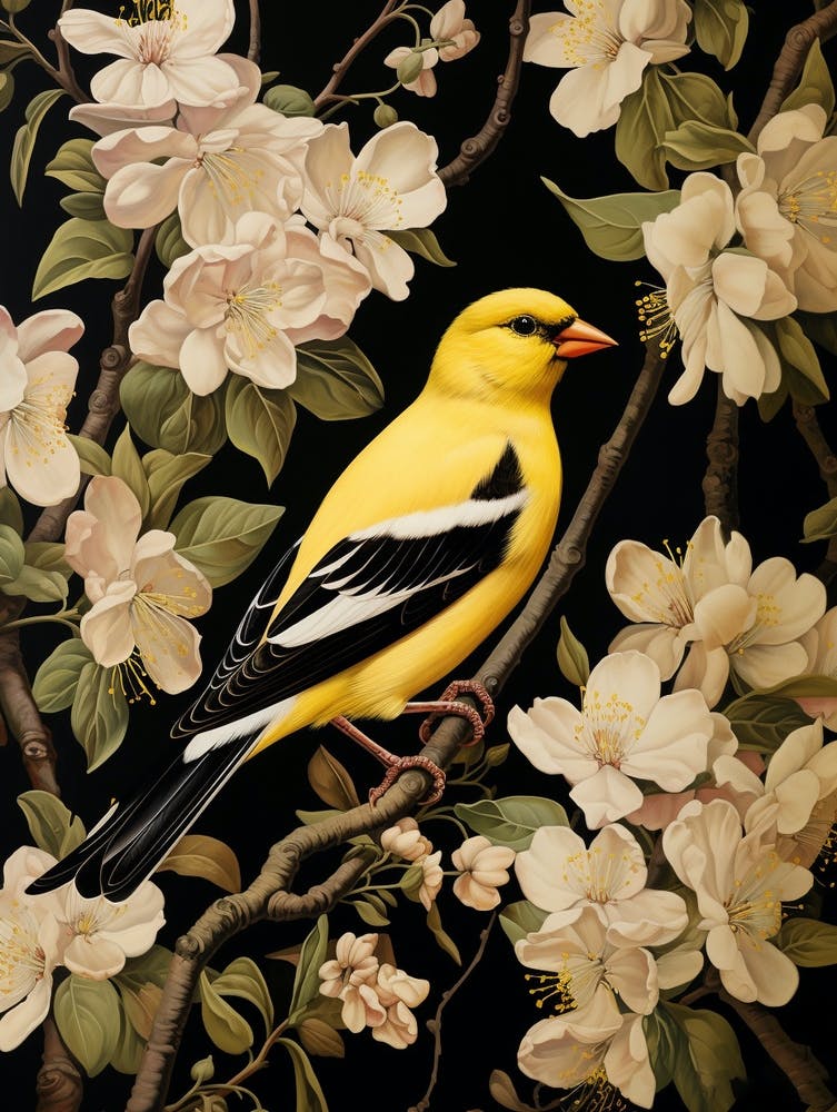 Dark And Moody Botanical American Goldfinch 1