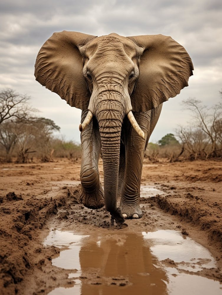 African Elephant Muddy Foot Prints Realism 2