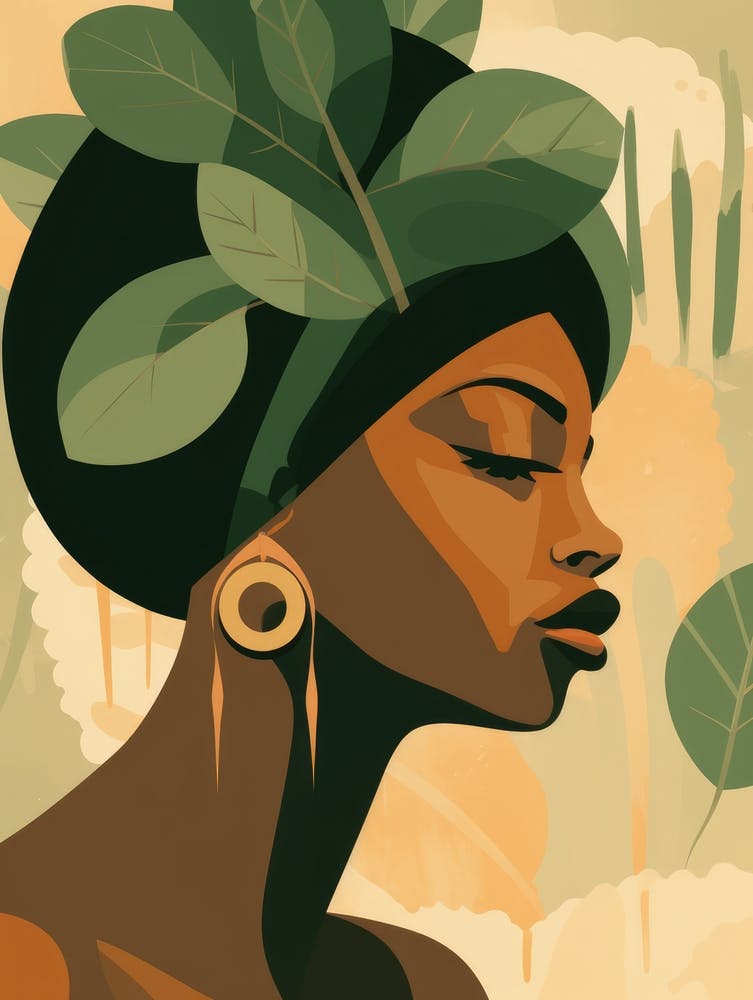 African Woman With Leaves
