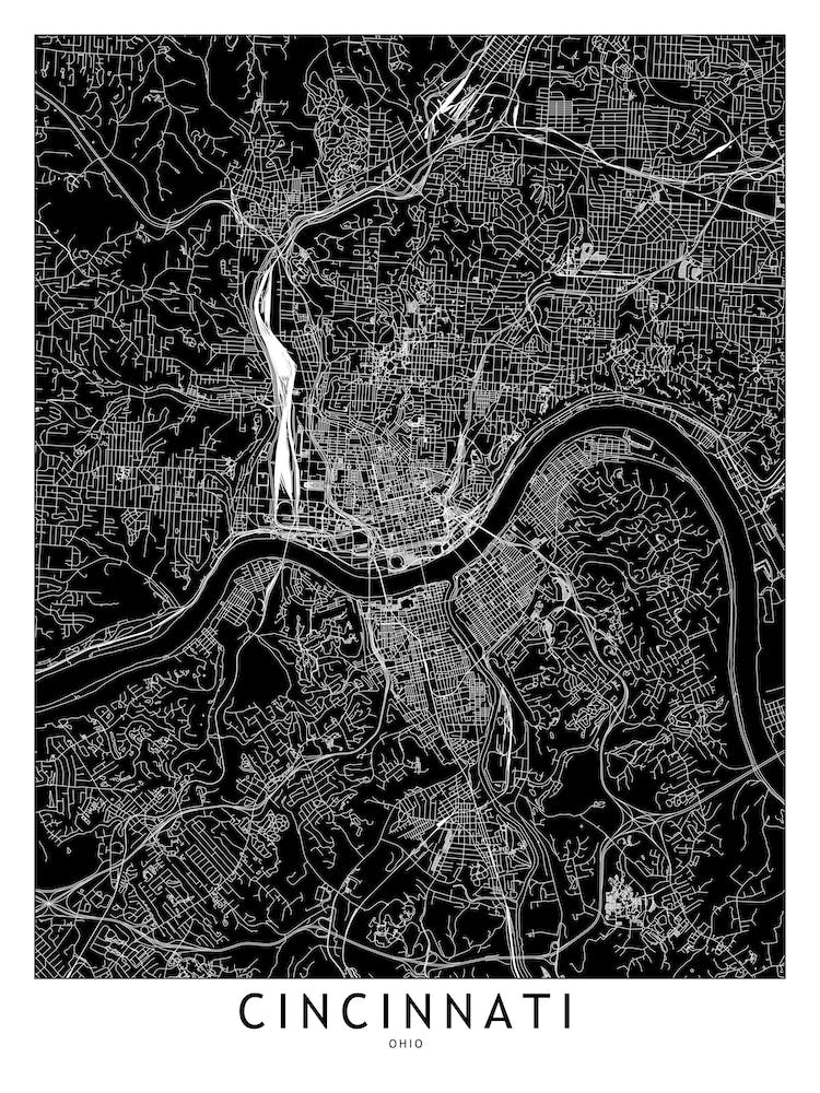 Cincinnati Black And White Map