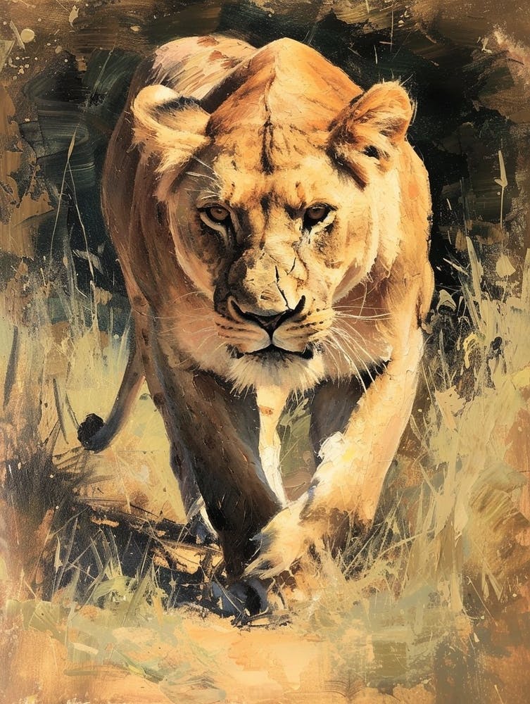 African Lion Lioness On The Prowl Acrylic Painting 2