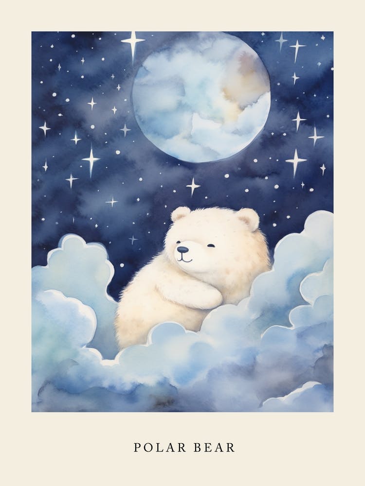 Baby Polar Bear 1 Sleeping In The Clouds Nursery Poster