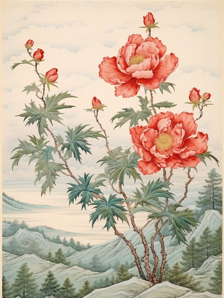 Botan Peony 1 Japanese Botanical Illustration