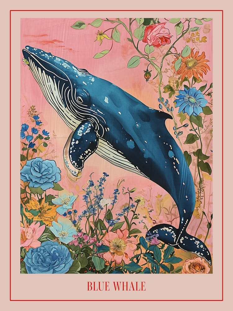 Floral Animal Painting Blue Whale 4 Poster
