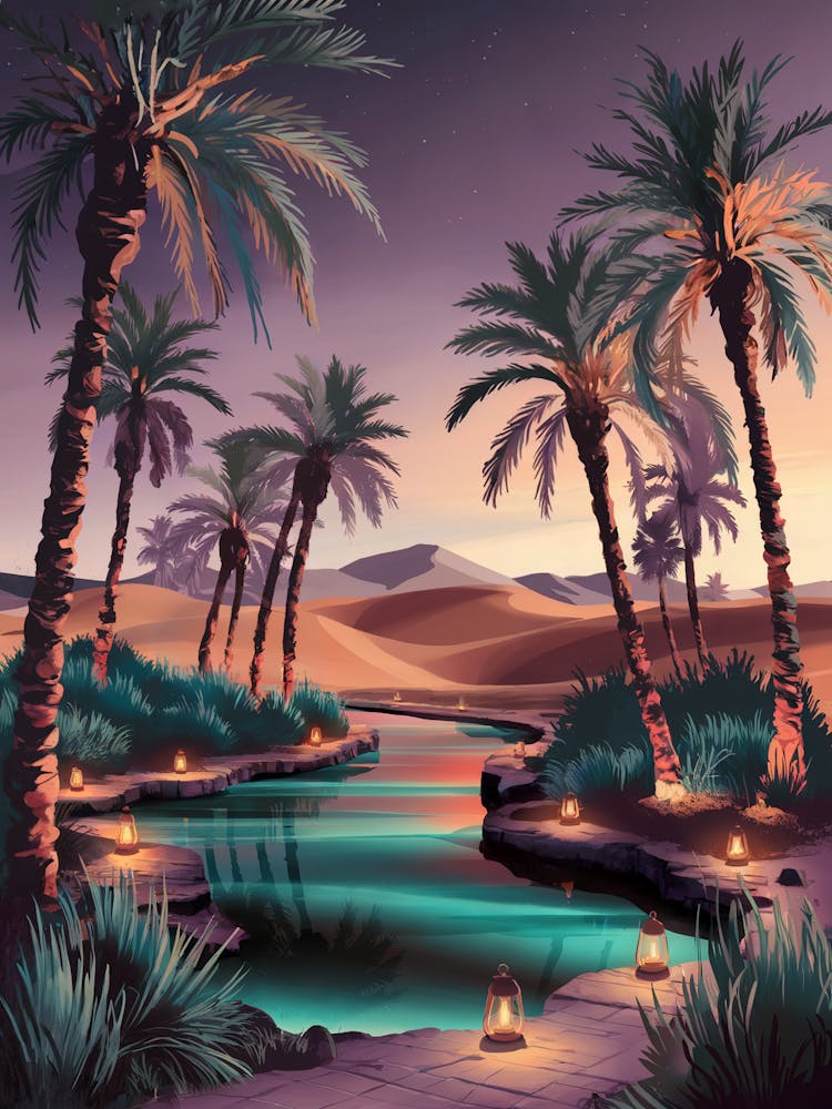 Desert Landscape With Palm Trees