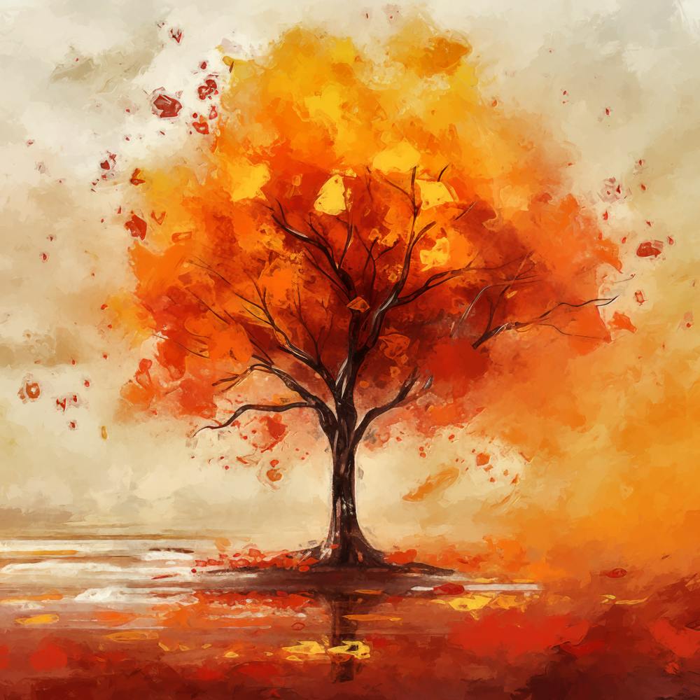 Beautiful Fall Colours Real Painting Lonely Autumn Tree