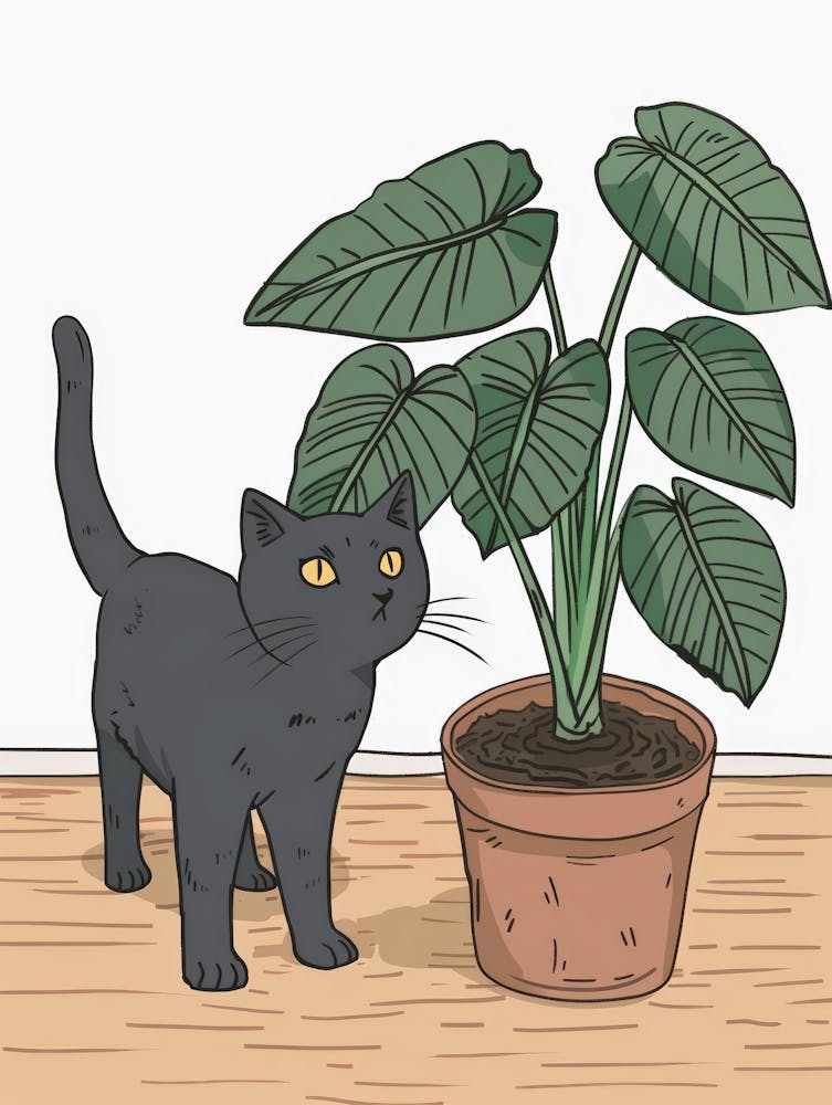 Cat Next To Potted Plant