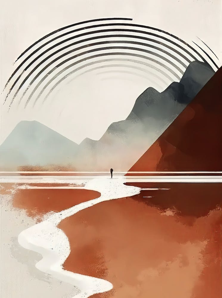 Mountain River Flowing To The Beach - Abstract Minimal Boho Beach