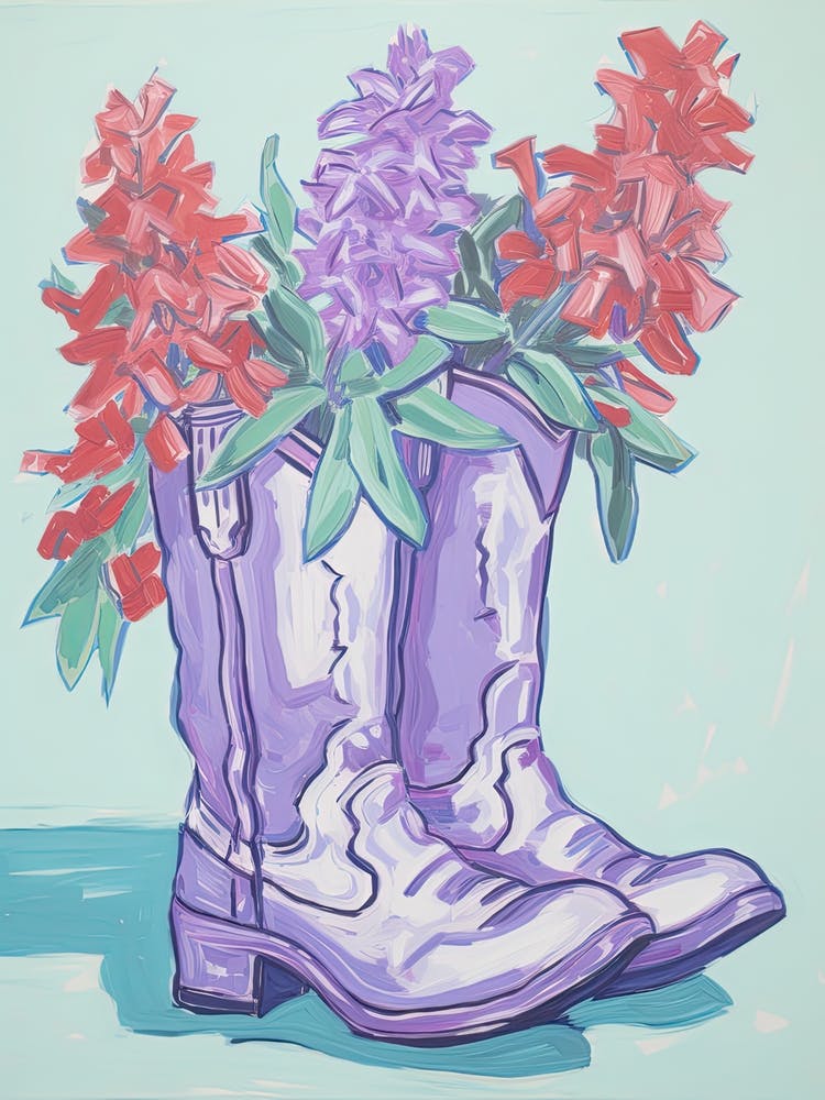 A Painting Of Cowboy Boots With Snapdragon Flowers, Fauvist Style, Still Life 2