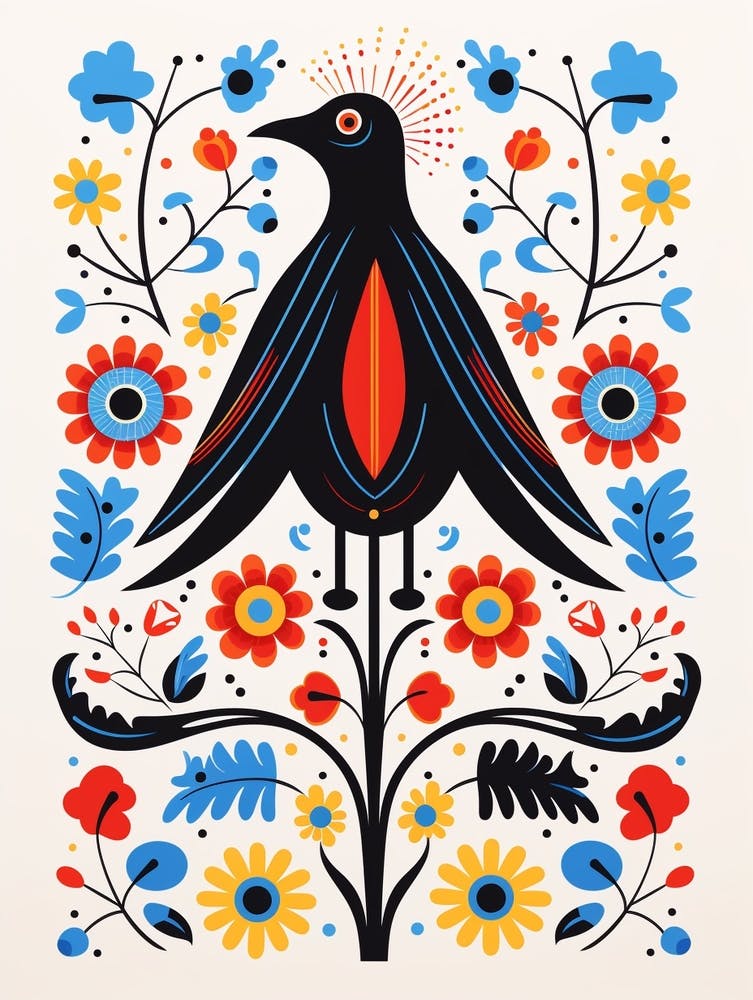 Scandinavian Bird Illustration Crow 2