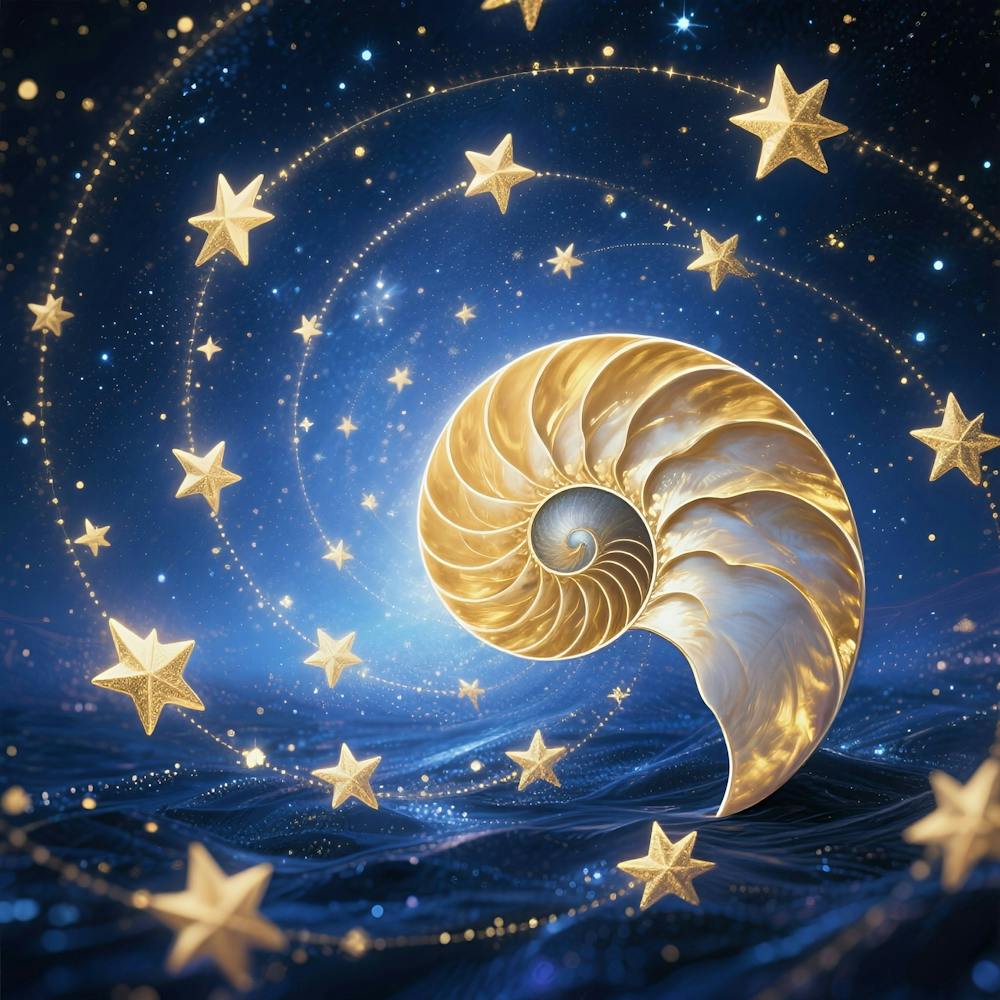 Nautilusschale mit Sternen