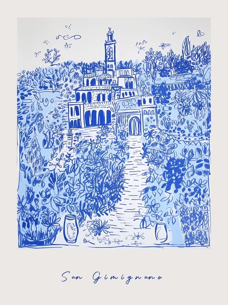 San Gimignano Italy Blue Drawing Poster
