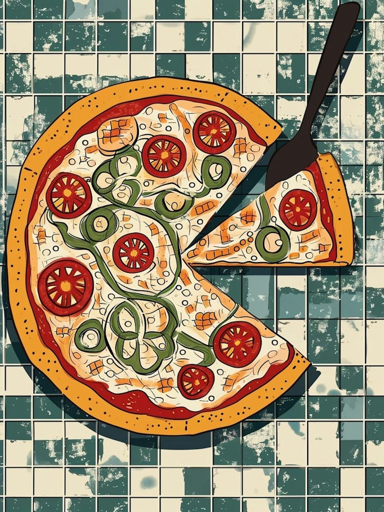Gourmet Pizza On A Tiled Background 3