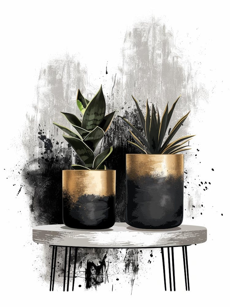 Gold And Black Potted Plants