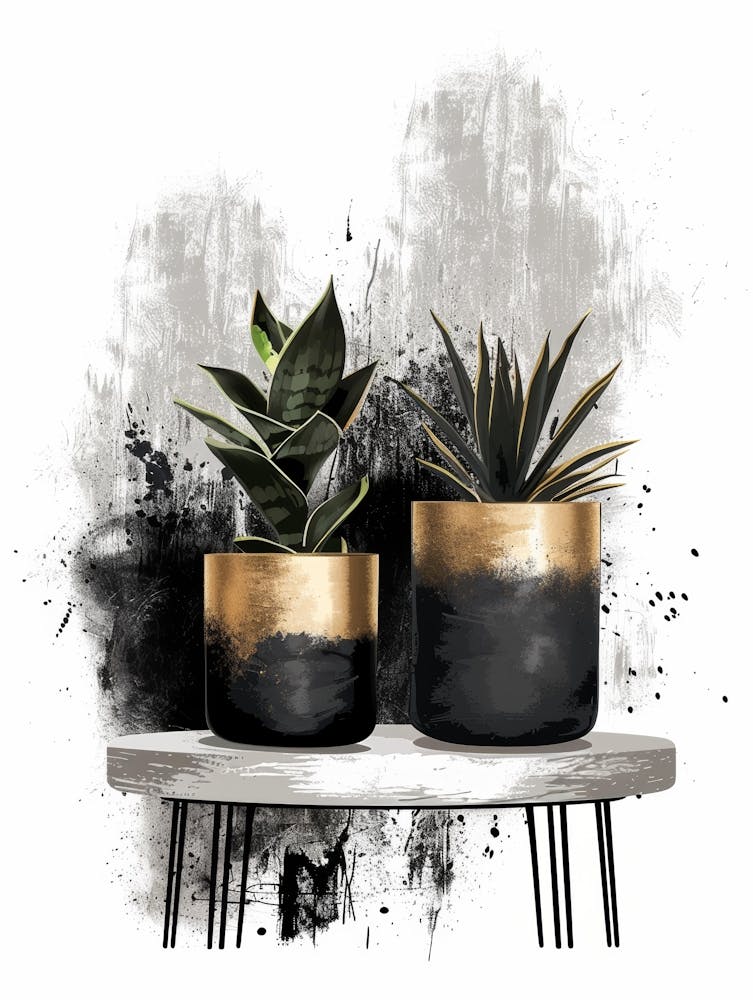 Gold And Black Potted Plants