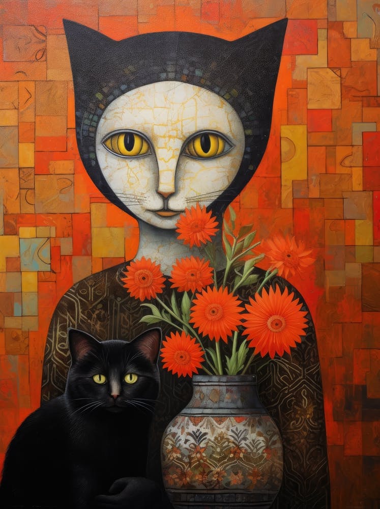 Cat And Flowers