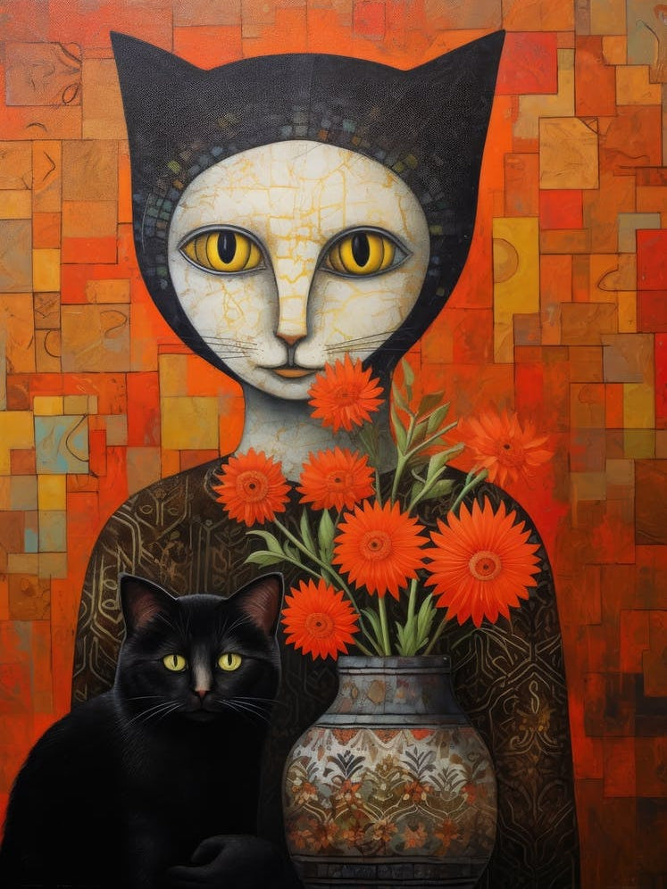 Cat And Flowers