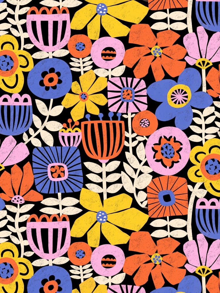 Paper Flowers Collage Pink Orange Yellow Blue White Black