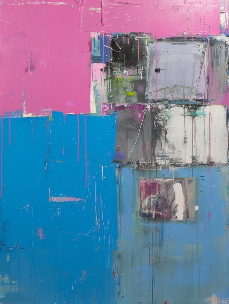 Abstract Painting, Pink, Blue And White
