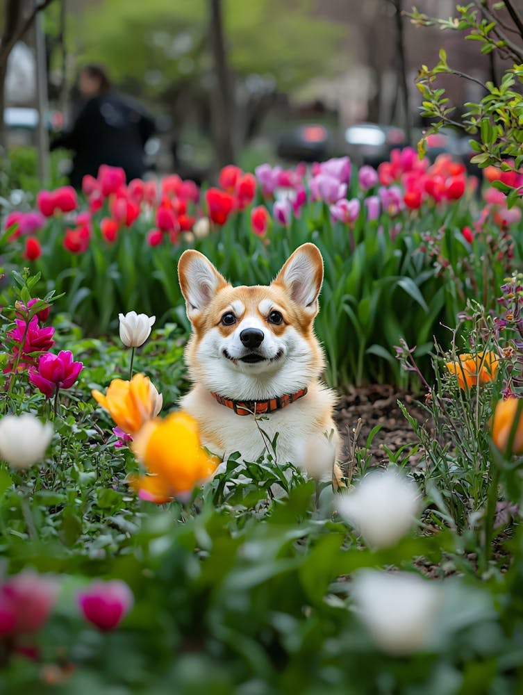 Corgi In The Garden.Generated AI. Wall 1