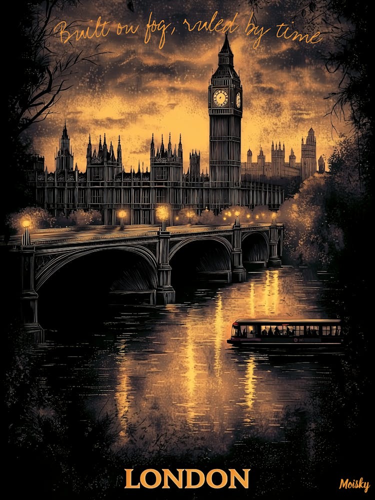 London Skyline Charcoal Monochrome Art Urban Poster