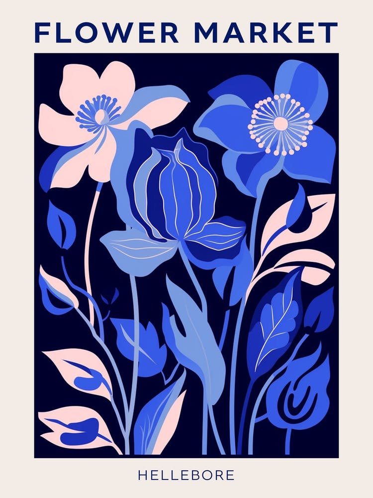 Blue Flower Market Poster Hellebore 2