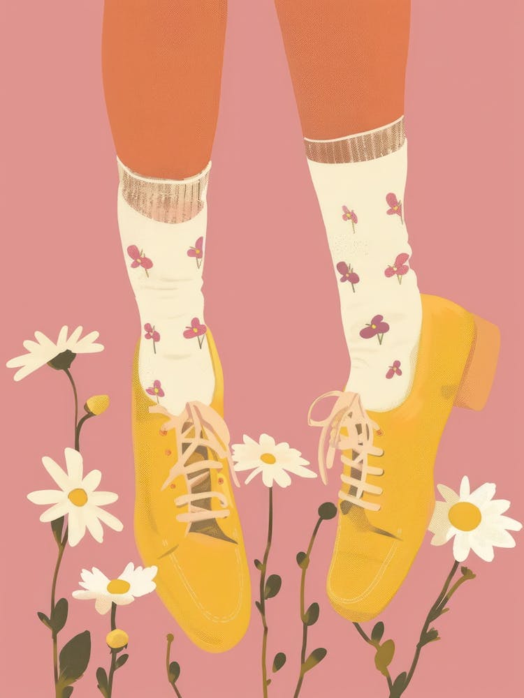 Woman Yellow Shoes With Flowers 3