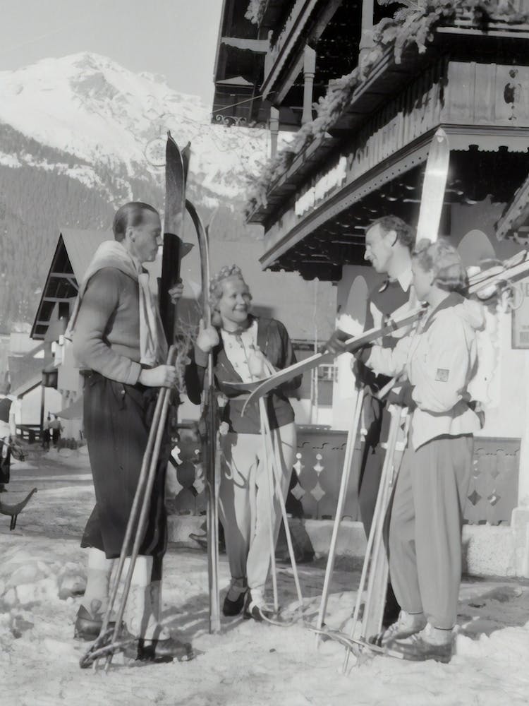 People With Skis In Front Of The Hotel, 1940