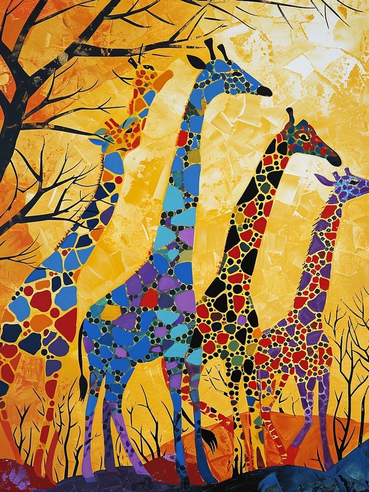 Mustard Textured Giraffe Herd 2