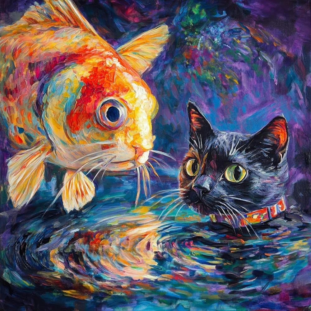Cat And Goldfish Art