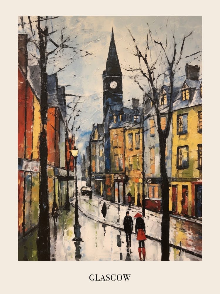 Vintage Winter Painting Poster Glasgow United Kingdom