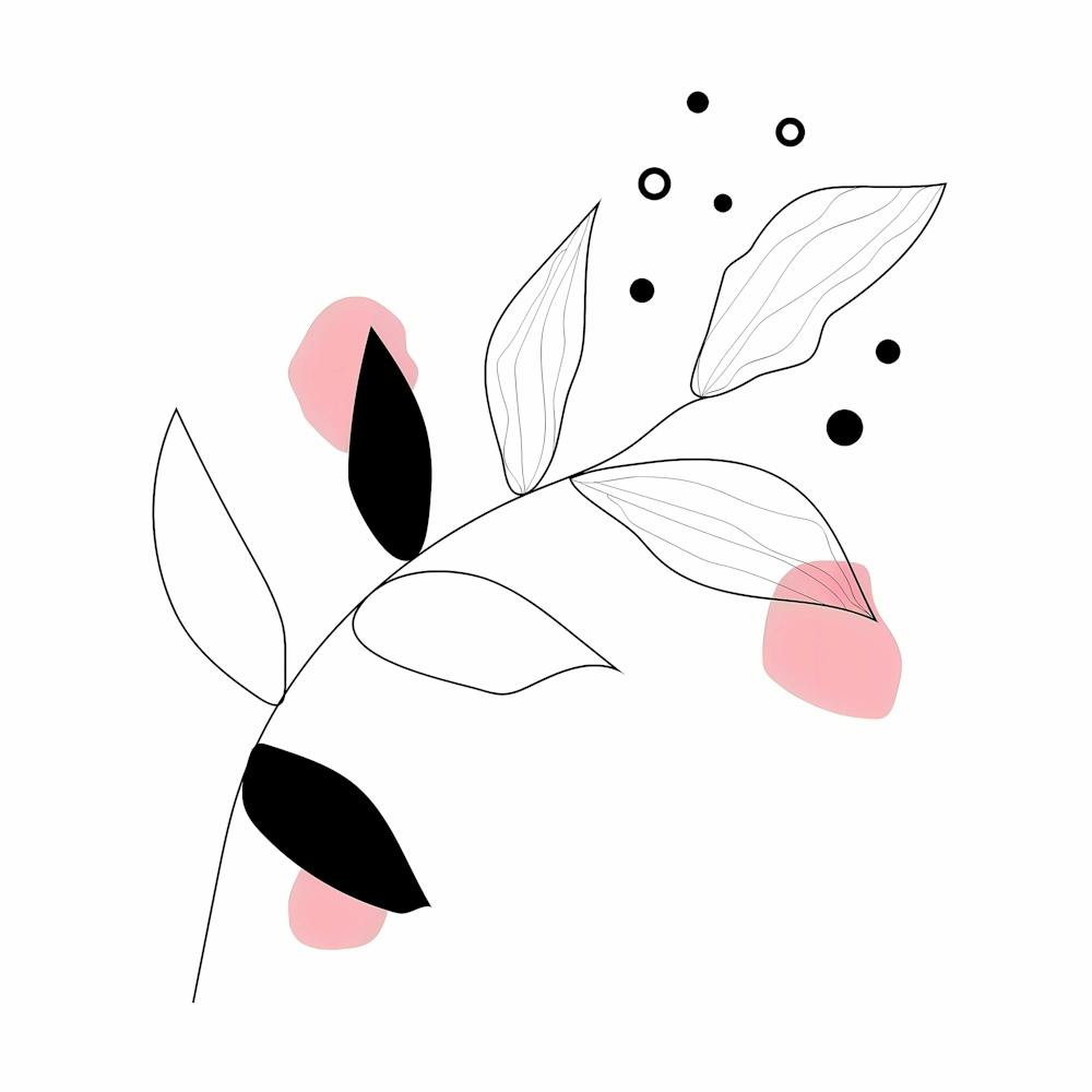 Soft Botanica – Minimalist Leaf Line Art with Pink Accents